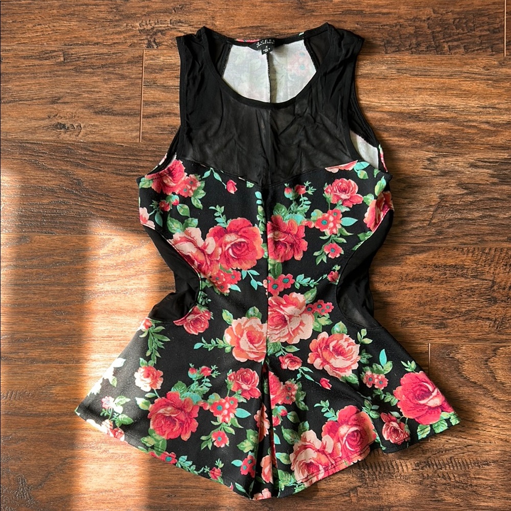 GUESS Vintage Floral and Sheer Peplum Top